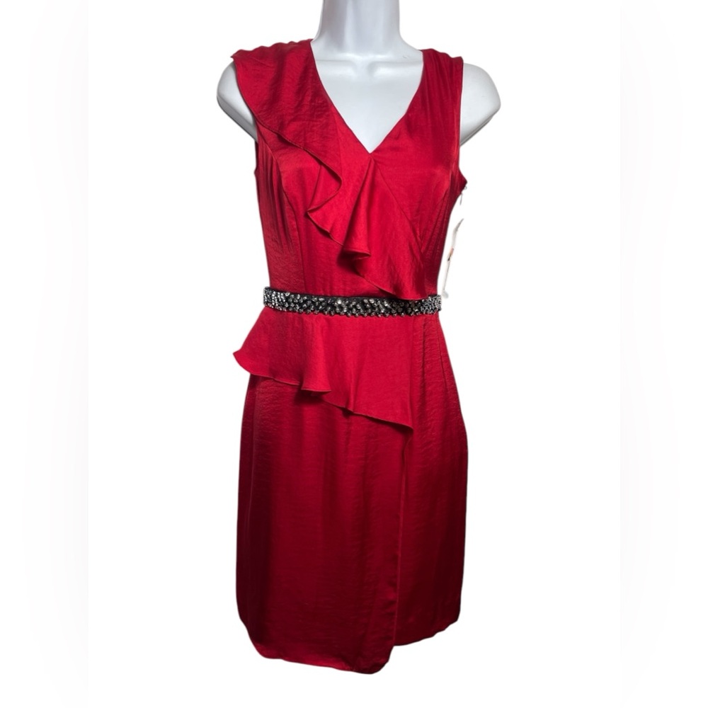 NWT Antonio Melani dress size 0 Claudette red &‎ black satin dress sequins ❤️❤️